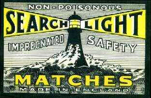 Match Box Labels - Searchlight Brand (Lighthouse black & yellow) dozen size label made in England