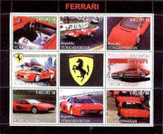 Turkmenistan 1999 Ferrari perf sheetlet containing set of 8 values plus label unmounted mint