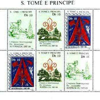 St Thomas & Prince Islands 1988 Australian International Scout Congress perf sheetlet containing two sets of 3, unmounted mint