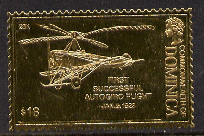 Dominica 1978 History of Aviation (Juan de la Cierva's Autogiro) $16 embossed on 23k gold foil unmounted mint