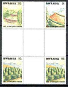 Rwanda 1983 Soil Erosion perforated se-tenant cross - gutter block of 4 comprising 9f, 20f and 2 x 10f (folded through gutter) from uncut archive sheet, rare thus