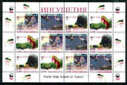 Ingushetia Republic 1998 WWF - Wild Animals & Birds perf sheetlet containing complete set of 12 (3 sets of 4) with superb 3mm drop of red (affects all 12 stamps & WWF logo in margin) unmounted mint