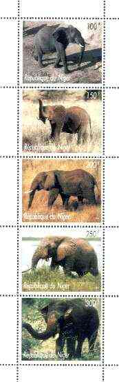 Niger Republic 1998 Elephants perf strip of 5 unmounted mint