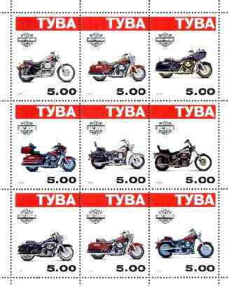 Touva 1999 Harley Davidson Motor Cycles perf sheetlet containing complete set of 9 values unmounted mint