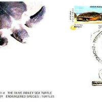 India 2000 Millepex (Sea Turtles) se-tenant pair on illustrated cover with special first day cancel