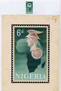 Nigeria 1962 Lagos Conference of African & Malagasy States - original hand-painted artwork for 6d value (Map of Africa with Mercury) probably by M Shamir on card 120 x 182 mm endorsed '9' plus issued stamp