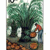 Nigeria 1986 Nigerian Life Def series - original hand-painted artwork for 10k value (Harvesting Palm Fruits) by unknown artist on board 127 mm x 222 mm endorsed D3