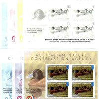 Australia 1996-97 Blue Billed,Duck Wetlands Conservation sheet containing 4 x $15 labels, the set of 7 imperf progressive colour proofs comprising the 4 individual colours plus 2, 3 and all 4-colour composites unmounted mint