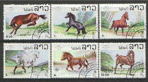 Laos 1983 Horses set of 6 fine cto used, SG 623-28*