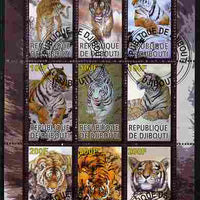 Djibouti 2010 Chinese New Year - Year of the Tiger perf sheetlet containing 9 values fine cto used