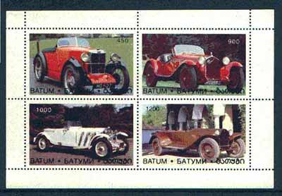 Batum 1996 Classic Sports Cars perf sheetlet containing 4 values unmounted mint