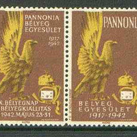 Cinderella - Pannonia 1942 Eagle & posthorn se-tenant pair with brown background unmounted mint