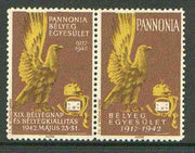 Cinderella - Pannonia 1942 Eagle & posthorn se-tenant pair with brown background unmounted mint