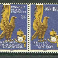 Cinderella - Pannonia 1942 Eagle & posthorn se-tenant pair with blue background unmounted mint