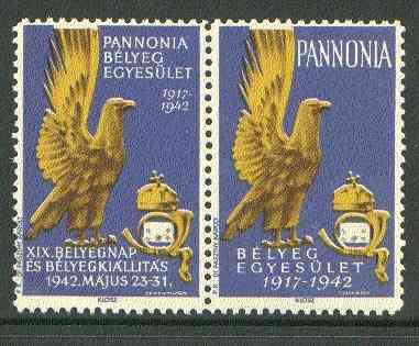 Cinderella - Pannonia 1942 Eagle & posthorn se-tenant pair with blue background unmounted mint