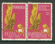 Cinderella - Pannonia 1942 Eagle & posthorn se-tenant pair with magenta background unmounted mint