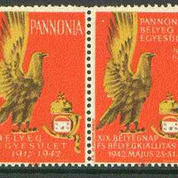 Cinderella - Pannonia 1942 Eagle & posthorn se-tenant pair with orange background unmounted mint