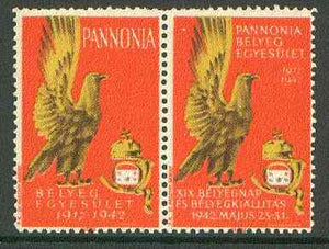 Cinderella - Pannonia 1942 Eagle & posthorn se-tenant pair with orange background unmounted mint