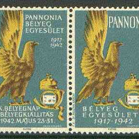 Cinderella - Pannonia 1942 Eagle & posthorn se-tenant pair with green-blue background unmounted mint