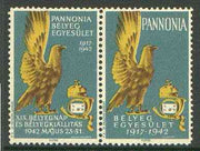 Cinderella - Pannonia 1942 Eagle & posthorn se-tenant pair with green-blue background unmounted mint