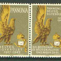 Cinderella - Pannonia 1942 Eagle & posthorn se-tenant pair with olive background unmounted mint