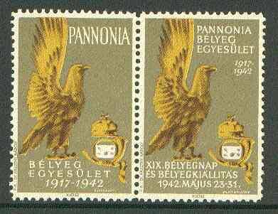 Cinderella - Pannonia 1942 Eagle & posthorn se-tenant pair with olive background unmounted mint