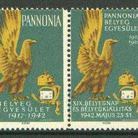 Cinderella - Pannonia 1942 Eagle & posthorn se-tenant pair with green background unmounted mint