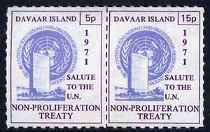 Davaar Island 1971 Rouletted 5p & 15p blue & purple se-tenant pair (Salute to the UN - Non-Proliferation Treaty) produced for use during Great Britain Postal strike unmounted mint