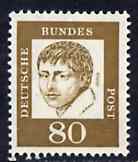 Germany - West 1961 Heinrich von Kleist 80pf (Writer) on fluorescent paper (from famous Germans def set) unmounted mint SG 1273B