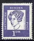 Germany - West 1961 Annette von Droste-Hülshoff 1Dm (Writer) on fluorescent paper (from famous Germans def set) unmounted mint SG 1275B