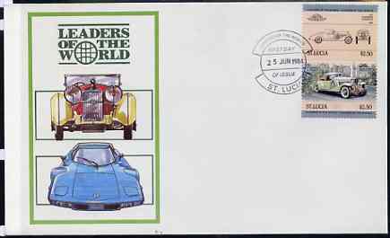 St Lucia 1984 Cars #1 (Leaders of the World) $2.50 Duesenberg 1932 SJ Roadster se-tenant pair on illustrated cover with first day cancel