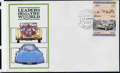 St Lucia 1984 Cars #1 (Leaders of the World) $2.50 Duesenberg 1932 SJ Roadster se-tenant pair on illustrated cover with first day cancel