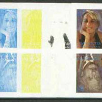 Kyrgyzstan 2000 Twentieth Century Icons - Princess Di & Einstein sheetlet of 4 (tete-beche se-tenant pair) - the set of 5 imperf progressive proofs comprising various 2-colour composites plus all 4 colours unmounted mint