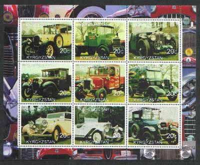 Kyrgyzstan 2000 Vintage Cars & Trucks perf sheetlet containing set of 9 values unmounted mint