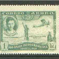 Spain 1930 Lindbergh & Spirit of St Louis 1c green (from Spanish-American Exhibition) minor gum disturbance otherwise unmounted mint SG 650 (Blocks & gutter pairs available - price pro rata)