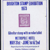 Exhibition souvenir sheet for 1973 Brighton Stamp Exhibition showing Gibraltar QV 'no value' error unmounted mint