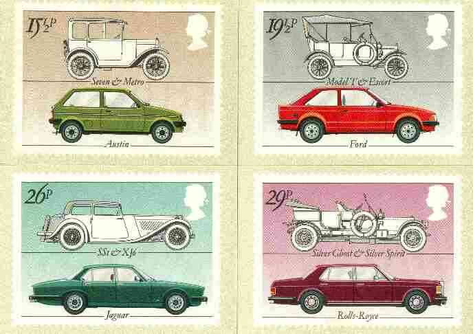 Great Britain 1982 British Motor Cars set of 4 PHQ cards unused and pristine