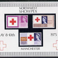 Exhibition souvenir sheet for 1975 North West Showpex showing Great Britain Red Cross stamps unmounted mint