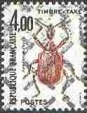 France 1982 Postage Due 4f Beetle with printed cross-hatching applied by the printers to denote 'rejection', rarely seen thus, as SG D2501*