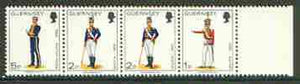 Guernsey 1974-78 Militia Uniforms 10p booklet strip of 4 (1p, 2p x 2 & 5p) unmounted mint SG 99b