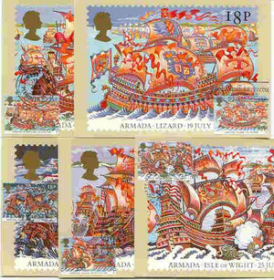 Great Britain 1988 Spanish Armada 400th Anniversary set of 5 PHQ cards with appropriate stamps each very fine used with first day cancels