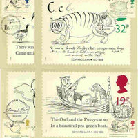 Great Britain 1988 Death Centenary of Edward Lear (Artist & Author) set of 4 PHQ cards with appropriate stamps each very fine used with first day cancels