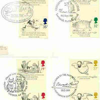 Great Britain 1988 Death Centenary of Edward Lear (Artist & Author) set of 4 PHQ cards with appropriate gutter pairs each very fine used with first day cancels