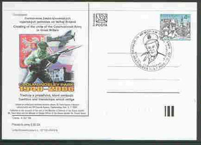 Slovakia 2000 4k postal stationery card for Anniversary of Czech Army in Great Britain with illustrated cancel portraying S/Ldr Otto Smik DFC