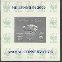 Batum 2000 WWF - Buffalo imperf sheetlet on shiney card with design embossed in silver opt'd 'Millennium 2000, Animal Conservation' in blue