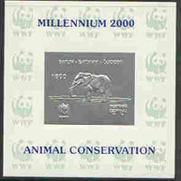 Batum 2000 WWF - Elephant imperf sheetlet on shiney card with design embossed in silver opt'd 'Millennium 2000, Animal Conservation' in blue