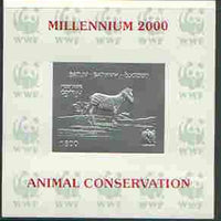 Batum 2000 WWF - Zebra imperf sheetlet on shiney card with design embossed in silver opt'd 'Millennium 2000, Animal Conservation' in red