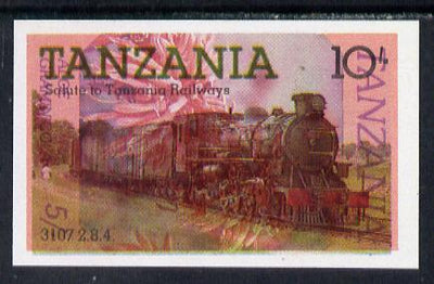 Tanzania 1985 Railways 10s (SG 431) IMPERF printed over 1986 Flowers 5s (SG 475) unusual unmounted mint