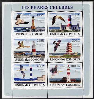 Comoro Islands 2009 Lighthouses & Birds perf sheetlet containing 6 values unmounted mint, Michel 1953-8