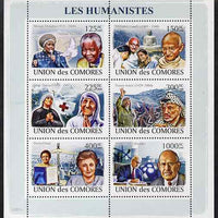 Comoro Islands 2009 Humanitarians perf sheetlet containing 6 values unmounted mint, Michel 1974-9